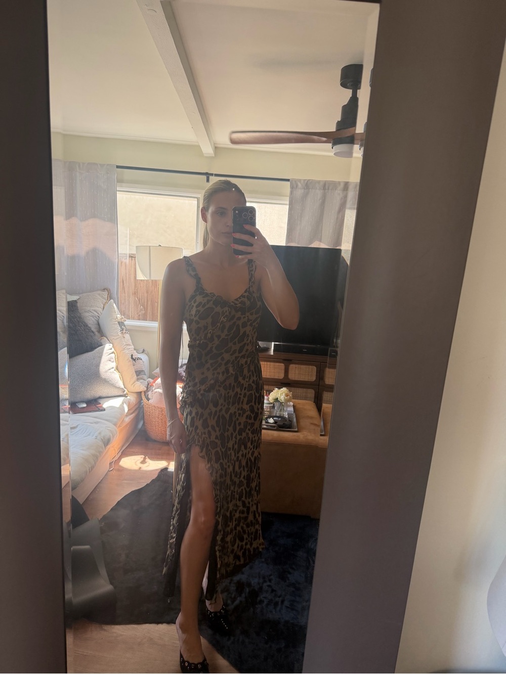 Zara Leopard-Print Midi Slip Dress - Brown